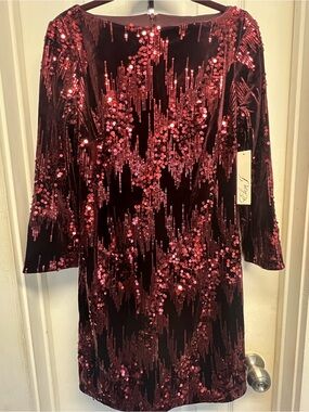 Eliza J Burgundy Sequin Velvet Cocktail Dress